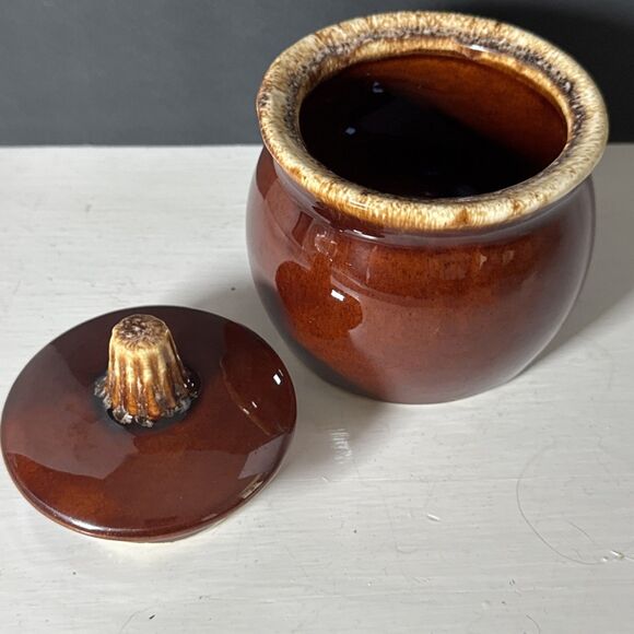 Vintage Hull Pottery - Brown Drip Glaze Sugar Bowl with Lid - Oven Proof USA - Picture 5 of 10